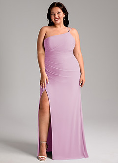 Azazie Eren Bridesmaid Dresses Candy Pink Sheath One Shoulder Chiffon Dress image10