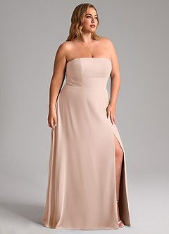 Azazie Wren Vestidos de damas de honor Vestido Rosa Inglesa de Gasa de Línea A Convertible con Abertura lateral image11