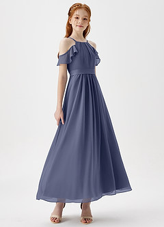 Azazie Chaya Junior Stormy A-Line Off the Shoulder Chiffon Dress image6