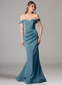 Azazie Everly Jurken voor bruidsmeisjes Converteerbaar Jurk van Stretch Satijn met Zeemeermin Off the Shoulder Bermuda image3