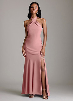 Azazie Lorena Bridesmaid Dresses Dusty Rose Mermaid Pleated Chiffon Dress image1