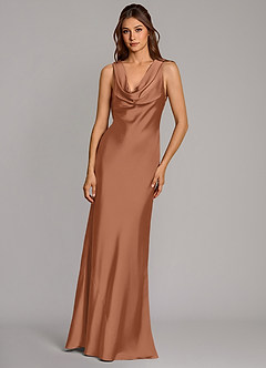 Azazie Cheryl Vestidos de damas de honor Vestido de Bronceador de Satén Elástico de Corte Sirena image4