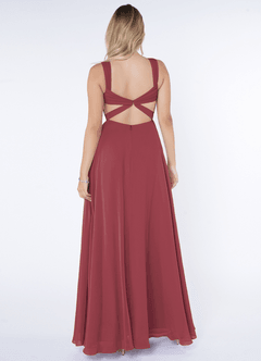 Azazie Nahrin Bridesmaid Dresses Merlot A-Line V-Neck Pleated Chiffon Dress image2