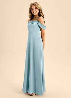 Azazie Anselie Junior Moody Blue A-Line Off the Shoulder Stretch Satin Dress image6