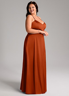 Azazie Mei Bridesmaid Dresses Paprika A-Line V-Neck Stretch Satin Dress image9