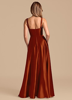 Azazie Shaude Bridesmaid Dresses Auburn A-Line Pleated Metallic Satin Dress image6