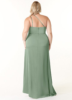 Azazie Maron Bridesmaid Dresses Matcha A-Line One Shoulder Stretch Satin Dress image8