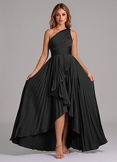 Azazie Lyrica Bridesmaid Dresses Black A-Line One Shoulder Stretch Satin Dress image6