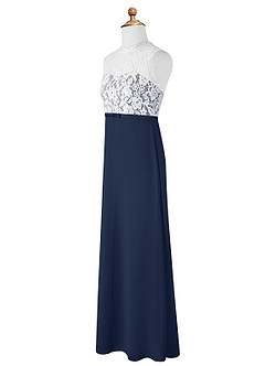 Azazie Rana Junior Dark Navy A-Line Lace Chiffon Dress image7