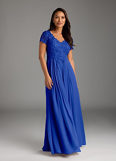 Azazie Dunja Mother of the Bride Dresses Royal Blue A-Line V-Neck Lace Chiffon Dress image3