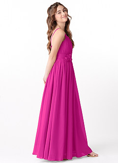 Azazie Astrid Junior Fuchsia A-Line Floral Chiffon Dress image5