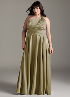 Azazie Charlize Bridesmaid Dresses Moss Green A-Line One Shoulder Stretch Satin Dress image13
