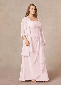 Azazie Weisz Mère de la mariée Robes Robe Trapèze en Mousseline de soie Encolure carrée plissée Rose Pâle image9