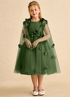 Azazie Staria Abiti da Ragazza di Fiori Abito Principessa in Tulle Increspato Oliva image3