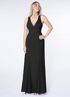 Azazie Christiana Brautjungfernkleider A-Linie V-Hals Gefaltet Chiffon Kleid Schwarz image1