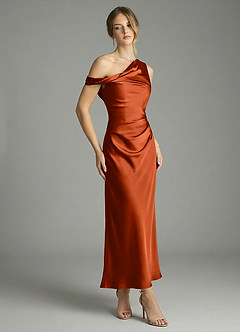 Azazie Emerson Brudtärnklänningar Klä av Sjöjungfru i Stretch Satin Av axeln Paprika image3