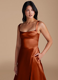 Azazie Hope Bridesmaid Dresses Auburn A-Line with Pockets Metallic Satin Dress image3