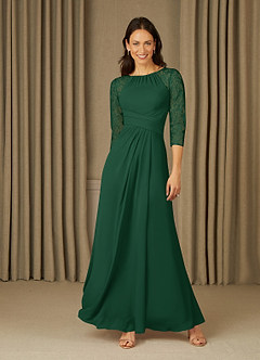 Azazie Zolla Mother of the Bride Dresses Dark Green A-Line Lace Chiffon Dress image1
