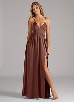 Azazie Aaida Robes de demoiselle d'honneur Robe Trapèze en Satin extensible Corset Expresso image5