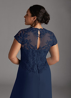 Azazie Junie Mère de la mariée Robes Robe Trapèze en Mousseline de soie Dentelle Bleu Marine Foncé image9
