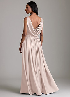 Azazie Novi Bridesmaid Dresses Blushing Pink A-Line with Pockets Stretch Satin Dress image2