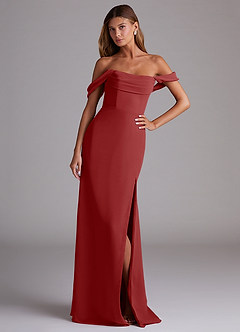 Azazie Saige Bridesmaid Dresses Rust A-Line Off the Shoulder Chiffon Convertible Dress image4