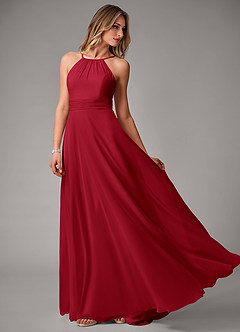 Azazie Amalia Bridesmaid Dresses Scarlet A-Line Pleated Chiffon Dress image3