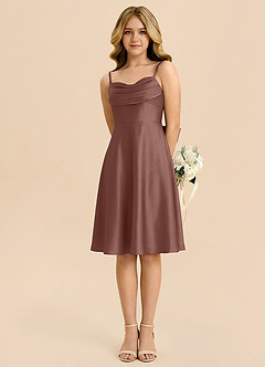 Azazie Bear Junior Linia A Dekolt w kształcie serca Satyna elastyczna Mini Młodsza druhna Sukienka image5