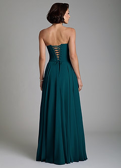 Azazie Ira Robes de demoiselle d'honneur Robe Trapèze en Mousseline de soie Corset Vert Pin image2