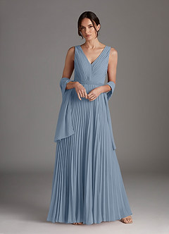 Azazie Kris Abiti per la Madre della Sposa Abito A-Line in Chiffon Lustrini Blu Polveroso image1