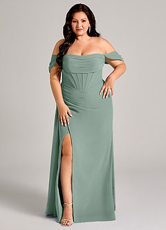 Azazie Amyra Robes de demoiselle d'honneur Robe Fourreau Convertible en Mousseline de soie Épaules dénudées Sauge D'argent image12
