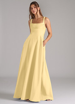 Azazie Shaude Bridesmaid Dresses Butter A-Line Pleated Stretch Satin Dress image4