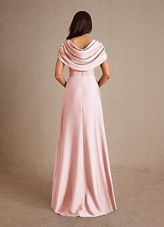 Azazie Branford Mother of the Bride Dresses Blushing Pink A-Line Pleated Stretch Satin Dress image3