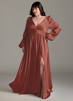 Azazie Norah Brautjungfernkleider A-Linie Stretch-Satin Kleid Rotbraun image7