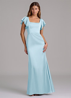 Azazie Elkie Bridesmaid Dresses Sky Blue Mermaid Square Neckline Stretch Satin Dress image1
