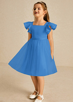 Azazie Kaeya Abiti da Ragazza di Fiori Abito A-Line in Tulle Fiocco Blue Jay image4