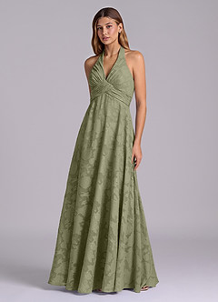 Azazie Tessie Bridesmaid Dresses Pistachio A-Line Pleated Floral Burnout Dress image3