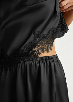 front Satin and Lace Bow Cami and Shorts Pajama Set