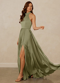 Christian Siriano Bridal for Azazie 1007 Robes de demoiselle d'honneur Robe Trapèze en Satin extensible Plissée Pistache image5