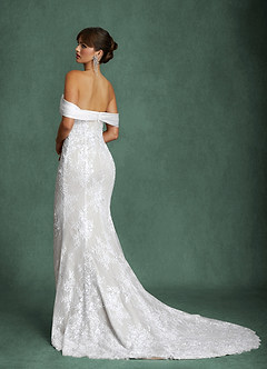 Azazie Harrah Wedding Dresses Diamond White Mermaid Off the Shoulder Lace Dress image2