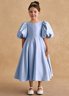 Azazie Sugarplum Abiti da Ragazza di Fiori Abito A-Line in Raso Opaco Con Maniche Ghiaccio image3