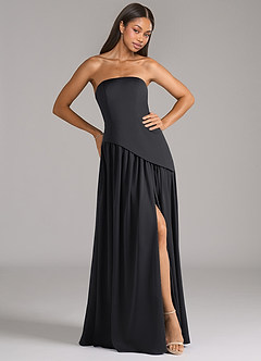 Azazie Adeline Bridesmaid Dresses Black A-Line Strapless Stretch Satin Convertible Dress image4