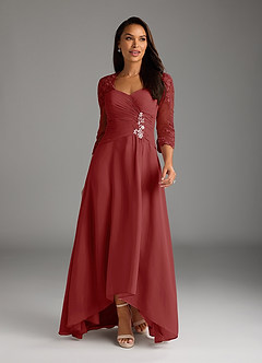 Azazie Devereaux Mother of the Bride Dresses Rust A-Line Lace Chiffon Dress image1