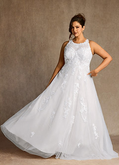 Azazie Melrose Wedding Dresses Diamond White A-Line Sweetheart Lace Tulle Dress image3