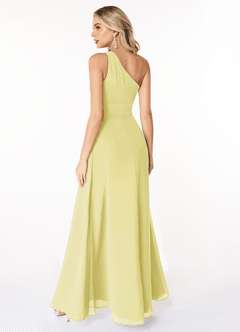 Azazie Dallas Bridesmaid Dresses Lemon Sorbet A-Line One Shoulder Chiffon Dress image2