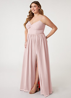 Azazie Zeya Brautjungfernkleider A-Linie V-Hals Gefaltet Chiffon Kleid Zartrosa image8