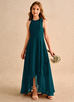 Azazie Boop Girls Formal Blumenmädchenkleider A-Linie Schleifen Chiffon Kleid Kiefer image4
