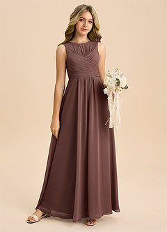Azazie Skyla Junior A-Linie Plissee Chiffon Kleid Espresso image6