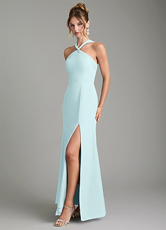 Azazie Rue Bridesmaid Dresses Sea Glass A-Line Halter Chiffon Dress image5