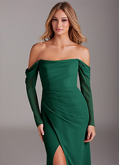 Azazie Hallie Bridesmaid Dresses Emerald Mermaid Long Sleeve Chiffon Dress image5